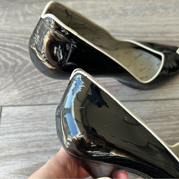Hugo Boss Peep Toe Patent  Leather Black and White Trim Pumps - Picture 15 of 15